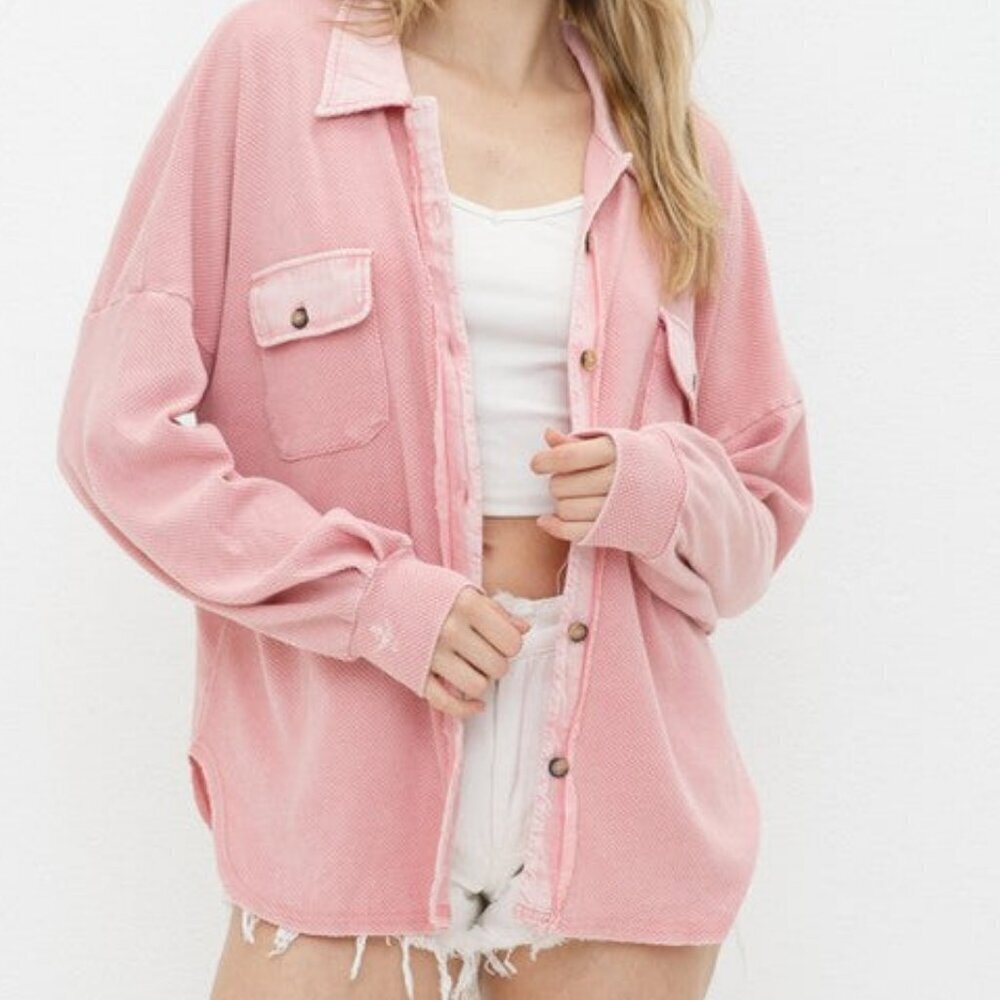 Not Your Boyfriend's Textured Knit Shirt Jacket in Rose